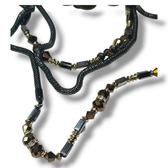 WHBM Multi-strand Snake Chain Crystal Bead Station Necklace 32"-44" - Picture 11 of 11